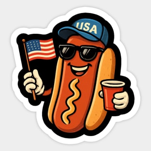 4th of July Hotdog Funny Fourth of July Patriotic USA Flag Sticker
